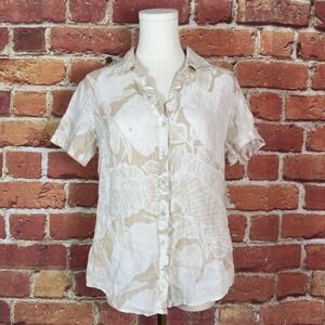 Tommy Bahama Shirt Women's Small 100% Linen Button‎ Up Short Sleeve Tropical